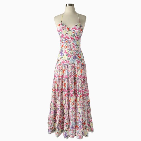 Charo Ruiz Danny Dress XS White Borbo Butterfly Halter Maxi Dress - Picture 8 of 8